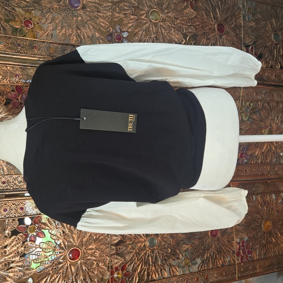 NWT Truth By Republic Balloon Sleeve Knit Sweater Black White Size Small Womens - Picture 8 of 9